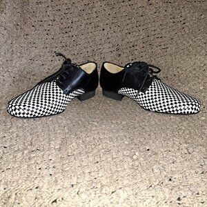 NUEVA EPOCA-Cordova-Woven Black/White Leather Dance Shoes-Sz 6.5UK/8US-NWOB